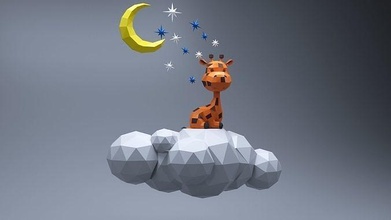 poli giraffa modello on nube luna stelle lowpoly papercraft carta origami pepakura 3dprint scultura arte interni sculture passatempo fai statua 3d print model - Mito3D