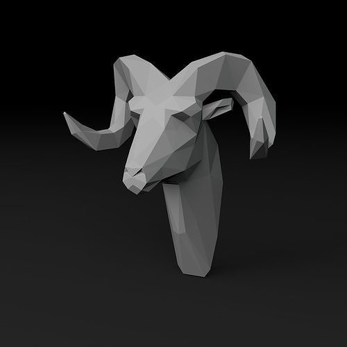 poli cabeça ram origami geométrico resumo estátua ovelha animal arte estatueta esculturas 3D print model - Mito3D