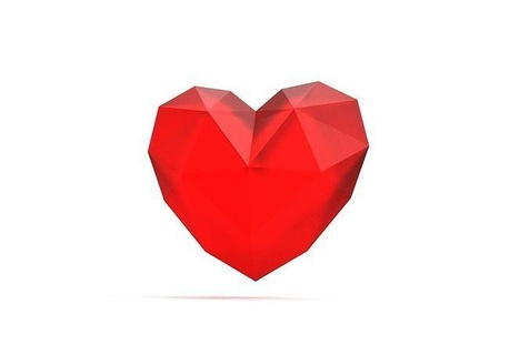 poly heart geometric polygon abstract valentine day design romantic white holiday isolated bright love graphic triangle shape decoration low red art 3d print model - Mito3D