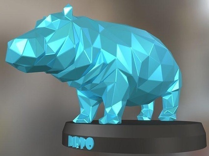 poly hippo animal low polygon polygonal lowpoly cute print printable statue toy wild creature nature contemporary artt geometry geometric art sculptures 3d print model - Mito3D