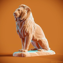 poly lion 2 papercraft lowpoly abstract art origami polygon geometric shape sitting tiger puma buy model decor animal figurine mesh sculptures 3d print model - Mito3D
