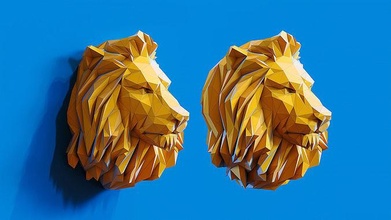 poly lion head pendant papercraft lowpoly origami triangle polygonal design paper art fold sculptures 3d print model - Mito3D