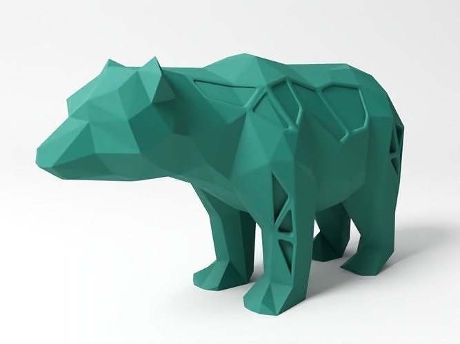 polygone ours animal animaux faible poly polygonal fdm sla dlp impression imprimante 3dprint imprimable miniature sculpter art sculptures 3D print model - Mito3D