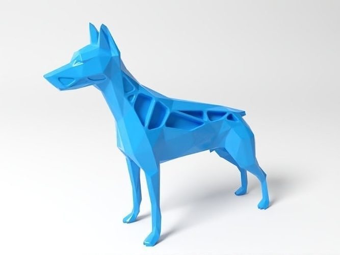 polygone doberman pinscher animal animaux chien mignonne sauvage compagnie ferme faible poly polygonal fdm sla dlp impression imprimante miniature jouet art sculptures 3D print model - Mito3D