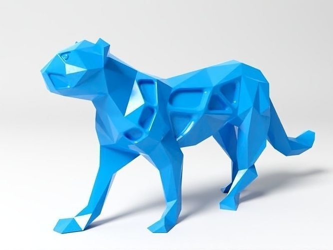 Polygon Leopard Tier Tiere Katze niedlich wild Haustier Bauernhof niedrig poly polygonal fdm sla dlp drucken druckbar Miniatur Spielzeug Spielzeuge Kunst Skulpturen 3D print model - Mito3D