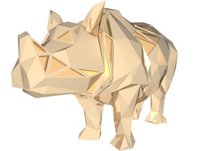 polygonal asiatique rhinocéros paramétrique animal poly lowpoly polygone statue or origami géométrique forme contemporain art sculpture jouet jouets sculptures 3d print model - Mito3D