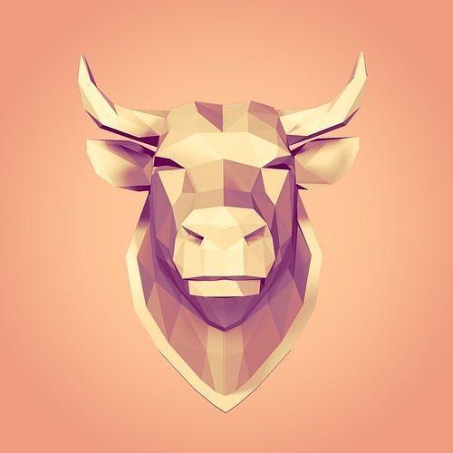 polygonal bull trophy -- ready 3d printing cow animal cartoon art statue sculpture design poly print origami sculpt lowpoly polygon ox bison head abstract sculptures 3D print model - Mito3D