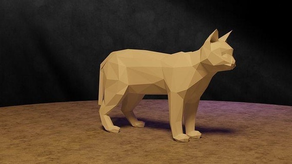 poligonal gato animal mamífero selvagem gatinha 3d imprimível impressão esculturas arte tampo mesa mostruário 28mm 3d print model - Mito3D