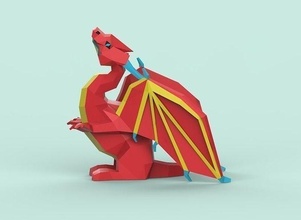 poligonal Dragão origami ilustração arte brinquedo deco vetor criatura 3dprint geométrico miniatura fera dobra lagarto guardada papel construir animais jogos brinquedos 3d print model - Mito3D