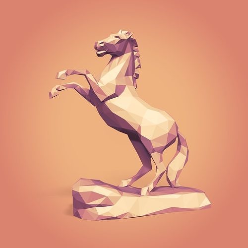 poligonal caballo estatua listo 3d impresión estante soporte animal dibujos animados arte estilo escultura figurilla plano diseño escuela politécnica origami esculpir lowpoly polígono papel estatuilla esculturas 3D print model - Mito3D