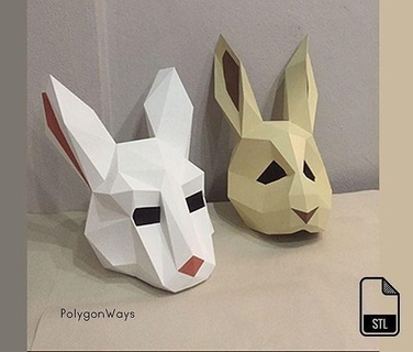 poligonal Conejo máscara lowpoly papercraft conejito escuela politécnica Víspera Santos serie animal cabeza Arte esculturas 3d print model - Mito3D