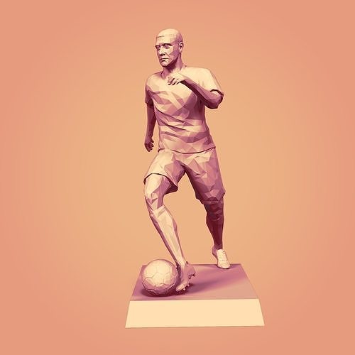 polygonal football joueur trophée prêt 3d impression football statue figurine tasse prix sculpture sculpter balle art lowpoly poly polygone géométrique abstrait sculptures 3D print model - Mito3D