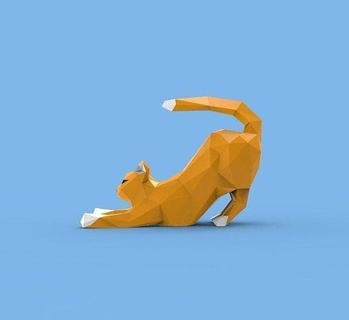 polygonal stretching cat origami paper origami art conceptual deco paper craft cat stretching animal figure traditional contemporary mammal  3d print model - Mito3D