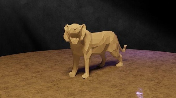 polygonal tiger lion cat panther sculpture wild mammal animal kitty art sculptures tabletop showcase 28mm 3d print model - Mito3D