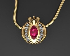 pomegranate pendant necklace gold silver gems jewelry necklaces fashion printable gem granat print 3d ring complect pendants garnet azerbaijan engagem 3d print model - Mito3D
