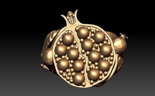 pomegranate ring fruits vegetable apple plant tropical nature juice rings pendant jewelry silver gold 3d print model - Mito3D