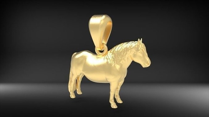 pony anhänger tier schmuck statue kunst druckbar gold silber karikatur skulpturen natur feder tiger wald krokodil 24k pferd 3d print model - Mito3D