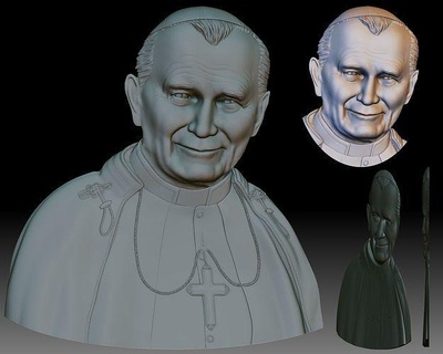 pope john paul ii portrait relief cnc router bas 3d printable face sculpture religion art 3d print model - Mito3D