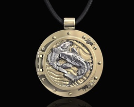 porthole jumper fish pendant 3d printable jewelry pendants gold silver platinum sterling women men stl stylish sea ocean ship gemini zodiac 3d print model - Mito3D