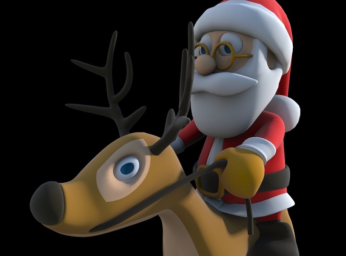 pose 04 Père Noël renne noel neige dessin animé toon enfant impression 3d prêt claus personnage Humain fantaisie maison décor 3D print model - Mito3D