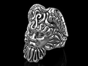 poséidon bague cornes barbe bijoux impression 3dprinted imprimable anneaux conception bijou d'or or prototypage argent motard homme 3d print model - Mito3D