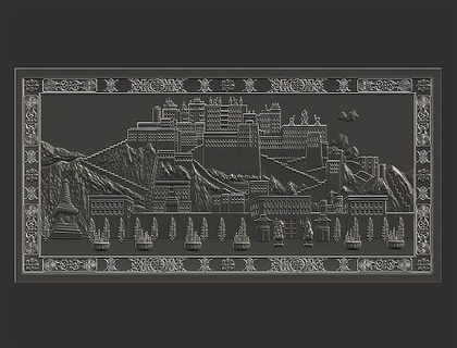 potala Palast Tibet tibetanisch Gebäude asiatisch uralt klassisch bas Linderung cnc Dekor Ornament Carving Holz druckbar Mönch Monument Kunst Skulpturen 3d print model - Mito3D