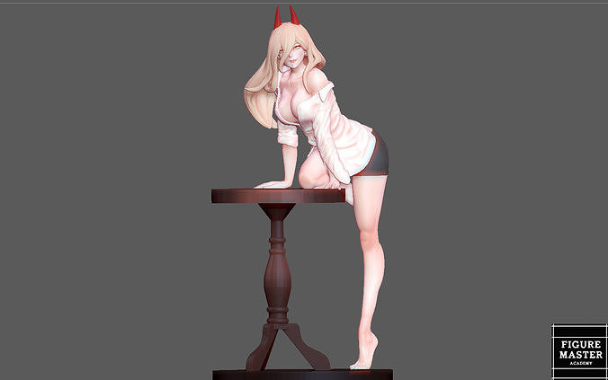 sentado motosserra anime menina personagem 2 3d impressão arte esculturas 3D print model - Mito3D