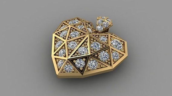 ppy-003 jewelry art luxury technology design architecture decoration proportion gold printable jewel apparel heart shape diamond illustration geometric engagem gift pendants 3d print model - Mito3D