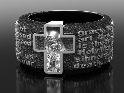 prayer hail mary cross rings jewel texture steel silver gold sterling nature design art 3dprinted model 3d print printing religion catholic jewelry 3d print model - Mito3D