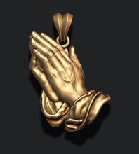 beten hände anhänger halskette bas relief gebet finger christentum kirche katholisch orthodox vertrauen skulptur schmuck gold druckbar christus religiou silber hand dom 3d print model - Mito3D