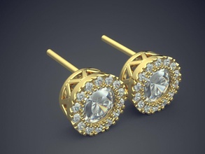 précieux délicates boucles d'oreilles dorées de petits diamants bijoux or joyau l'anneau les anneaux mariage l'engagement le diamant brillant cad gem platine imprimable d'argent détail la conception des 3d print model - Mito3D
