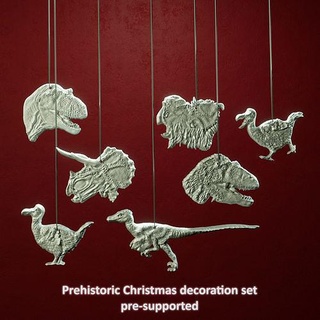 prehistoric christmas decoration set - pre-supported animal art ball creature dinosaur ornament tree xmas pendand velociraptor deco dodo pendant relief 3d print model - Mito3D