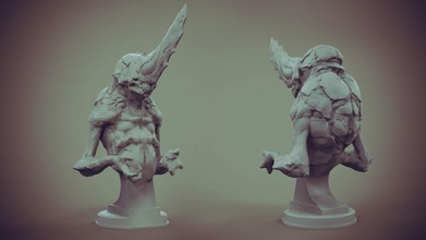 prelodio statua of creatura corna preludi mostro fantasia guerriero scultura arte sculture 3d print model - Mito3D