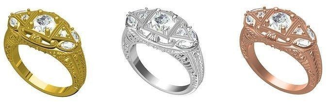 ziemlich Kunst Deko Filigran Cocktail Ring Schmuck Gold Diamant Ringe Juwel Engagement Hochzeit Silber druckbar Mode Sterling 3d print model - Mito3D