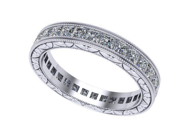 princes double mil-grain band jewelry diamond golden silver ring rings 3D print model - Mito3D