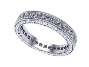 princes double mil-grain band jewelry diamond golden silver ring rings 3d print model - Mito3D