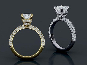 principessa 1ct anello di fidanzamento modello 3d gioielli anelli taglio princess diamanti stampabile gioiello cad diamante zaffiro oro usa il canada argento 4claw moissanite 3d print model - Mito3D
