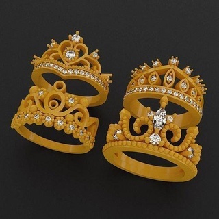 princess crown rings set 2 jewelry gold gem brilliant precious diamond ring fashion beauty luxury collection king print jewellery design jewel golden wedding 3d print model - Mito3D