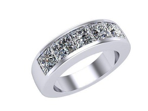 princess cut diamond band golden silver jewelry ring rings 3d print model - Mito3D