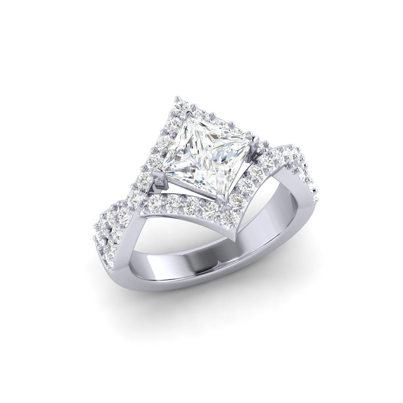 taille princesse diamant, bagues de fiançailles bijoux la coupe le diamant l'engagement les anneaux bague en brillant d'argent imprimable gem livre sterling 3D print model - Mito3D