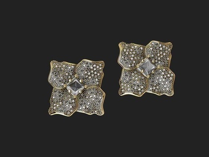 princess cut flower jacket stylish earrings jewelry jewellery fashion ring printable 3d cad diamond prototyping design 3d print model - Mito3D