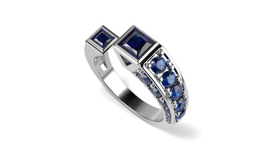 princess cut half ring jewelry gold printable silver diamond gem saphire ruby rings 3d print model - Mito3D