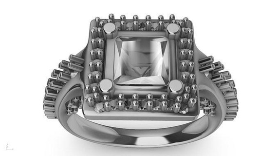 princess cut halo diamond ring stl verified jewellery jewelry printable fashion prototyping 3d cad stylish design trendy charm signet designer statement lightweight text engagement wedding rings 3d print model - Mito3D