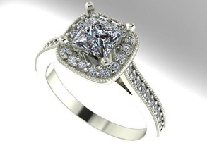 princess cut halo engagement ring wedding printable diamond jewelry rings 3d print model - Mito3D