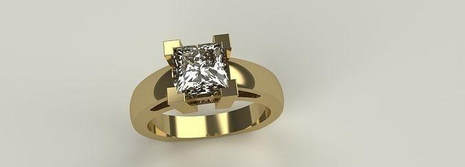 Princesa cortar senhoras diamante anel v prong configuração ouro prata Casamento joalheria luxo nupcial noivado argolas 3d print model - Mito3D
