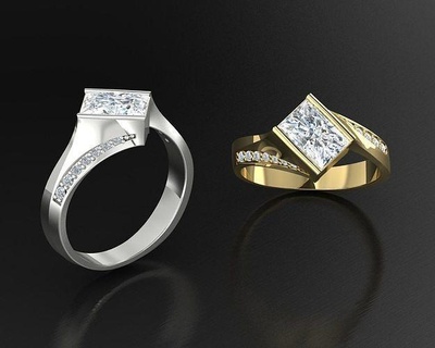princess cut square diamond ring 3dm rings gold jewelry printable silver jewel wedding gem engagement royaldesign royaldesign2018 golden 3dmmodel women 3d print model - Mito3D