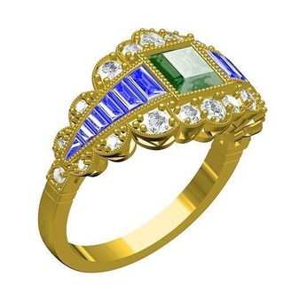 princess diamond art deco style ring jewelry gold printable silver jewel gem platinum 3d cad design sith customize wedding band rings 3d print model - Mito3D