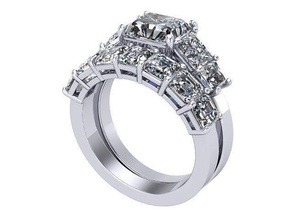 princess diamond cut wedding set golden silver jewelry ring rings 3d print model - Mito3D
