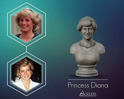 Princesse Diane 3d modèle prêt impression reine sculpture art statue visage figure bijoux Roi sculptures princesse Diana Pays Galles portrait buste 3d print model - Mito3D