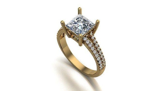 Prinzessin Engagement Ring 3d Modell druckbar Diamant Hochzeit Schmuck Gold Platin Ringe abjewels Sterling 3dmodel Mode Silber Luxus Modering 3d print model - Mito3D